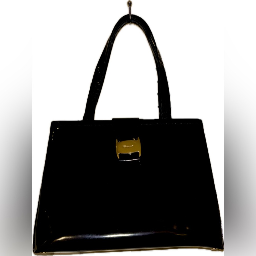 Salvatore Ferragamo Black Shoulder Bag with Gold Clasp